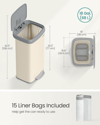SONGMICS Kitchen Trash Can, 18-Gallon Stainless Steel Garbage Can, - Image 6