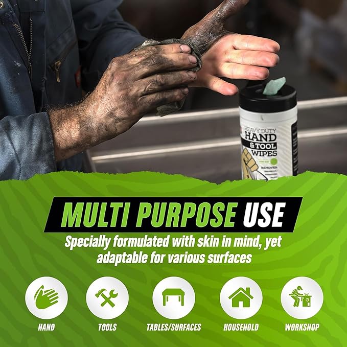 Grip Clean Heavy Duty Hand & Tool Cleaning Wipes – Waterless Hand Cleaner for Mechanics, Garage & Shop Use – Dual-Sided Grease, Oil & Paint Remover Wipes with Citrus Scent - 30ct