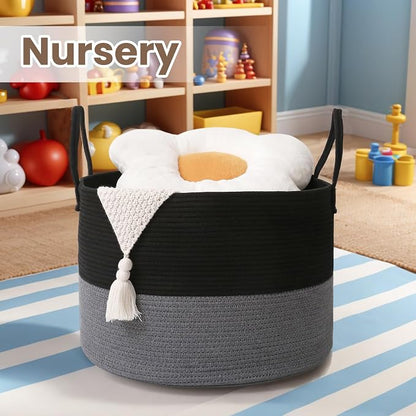Woven Blanket Basket, 65L Large Rope Storage Bin - Image 4
