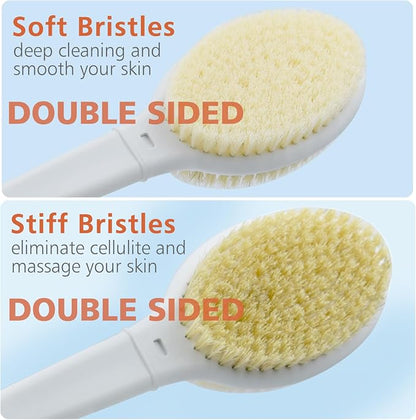 Shower Brush with Soft and Stiff Bristles, 20.5" Extra Long Handle Dual-Sided - Image 2