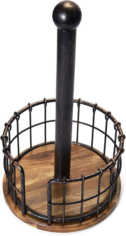 Pfaltzgraff Anvil Wire And Acacia Wood Paper Towel Holder, 13.25-Inch, Antique - Image 2