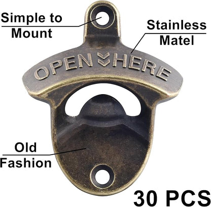 30 PCS Old Fashioned Beer Bottle Opener Wall Mounted Bulk, Antique Bronze Beer - Image 2