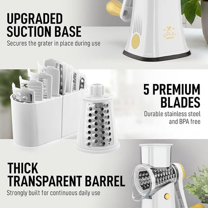 Zulay Kitchen Rotary Cheese Grater 5 Blade Cheese Shredder - Image 7