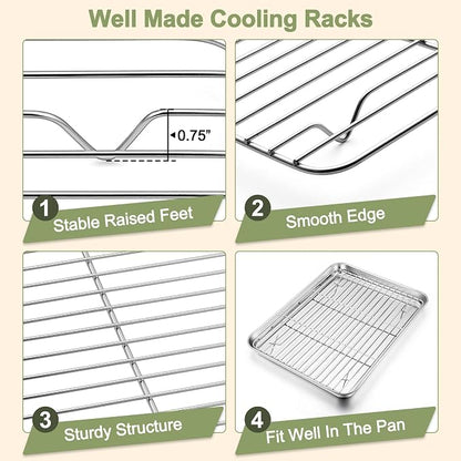 TeamFar Baking Sheet with Rack Set, 16/12.5/9 Inch Stainless Steel Cookie - Image 4
