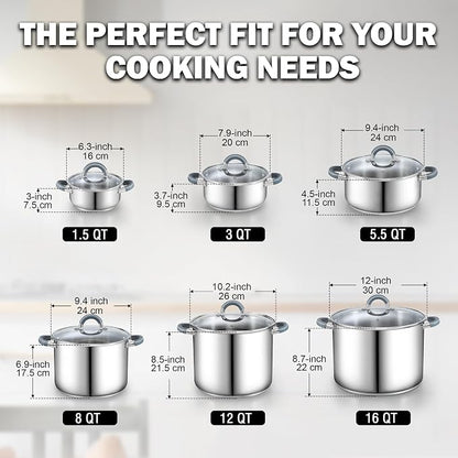 Cook N Home 5.5-Quart Sauce Pot Stainless Steel Stockpot - Image 2