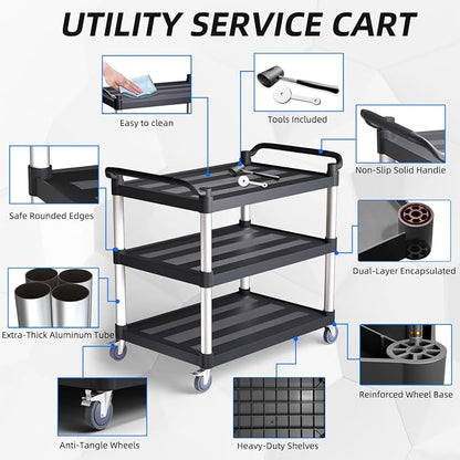 Plastic Utility Cart with Anti-Tangle Wheels, Solid Armrests, 350 Lbs Heavy - Image 5