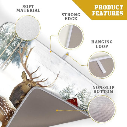 Giwawa Winter Deer Dish Drying Mat 18"x24" Xmas Tree Bird Holly Berry Dish - Image 4