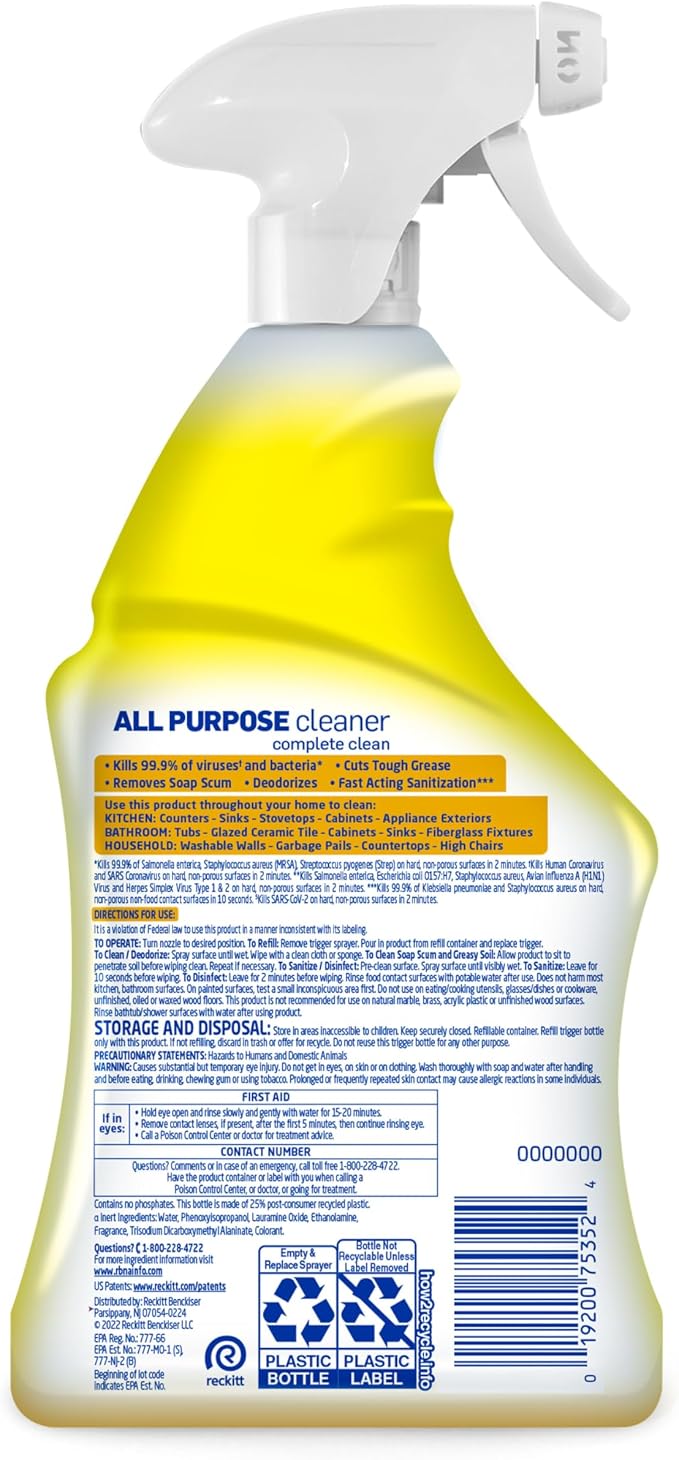 Lysol All Purpose Cleaner Spray, Kitchen & Bathroom Cleaner, Lemon Breeze - Image 8