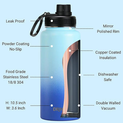DRINCO Stainless Steel Water Bottle Spout Lid Vacuum Insulated Double Wall - Image 4