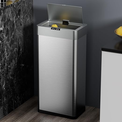 TLSUNNY 16 Gallon Motion Sensor Trash Can,Touchless Automatic Garbage Can,Brushed Stainless Steel Smart Bin,with Bag Holder,Soft Close Lid,for Kitchen,Office,RV,Bedroom,Living Room (Silver, 60L)
