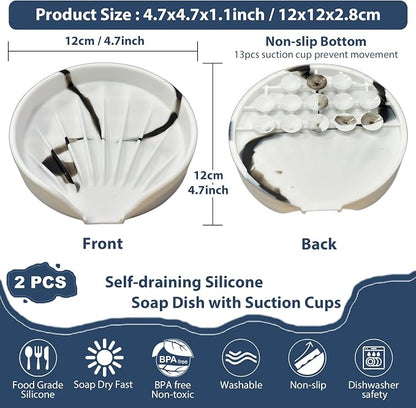 Self Draining Soap Dish, Silicone Suction Cup Soap Holder Tray Savers Container - Image 2