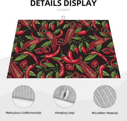 Red Chili Peppers Dish Drying Mat Vegetable Pepper Black Rustic Green Leaf - Image 2