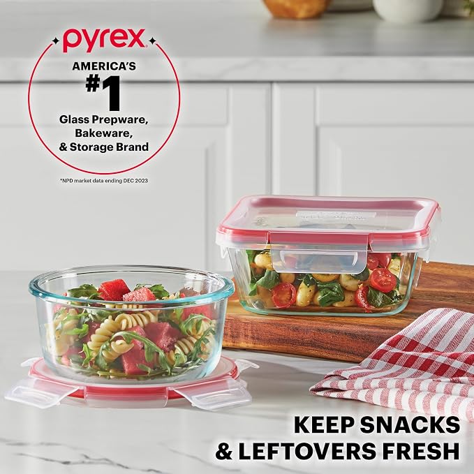 Pyrex Freshlock Glass Food Storage Containers Set, Airtight & Leakproof Plastic - Image 6