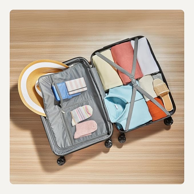 Amazon Basics 26" Hardside Medium Checked Luggage, Hardshell Suitcase With Wheels, Expandable For Up to 15% More Space, With Scratch-Resistant Surface, Four Multi-directional Wheels, Rose Gold