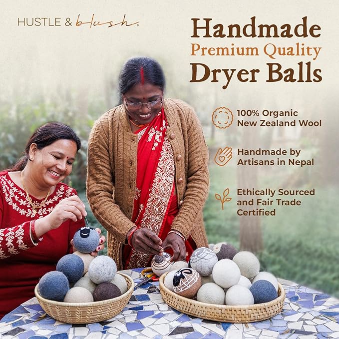 Fluff Ewes Wool Dryer Balls 6 Pack Premium New Zealand Wool Laundry Balls for Dryer, No Static Dryer Balls Laundry Reusable Cute, XL Wool Dryer Balls Cute, Baby Dryer Balls for Dryers - Marble