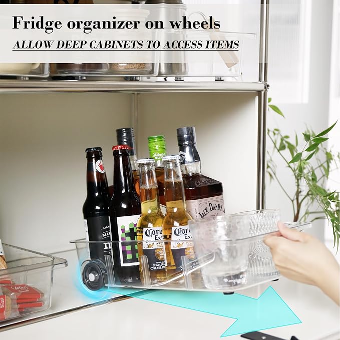 Fridge Organizer Bins With Wheels, 2 Pack Roll Out Refrigerator Organizers And - Image 4