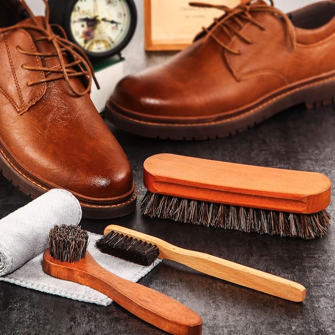 4 Pcs Horsehair Shine Shoes Brush Kit Polish Dauber Applicators Cleaning - Image 6
