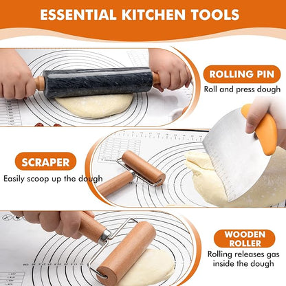 18.5 inches Marble Rolling Pin, Large Non-Stick Dough Roller, - Image 4