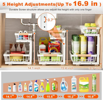 Under Sink Organizer, 2 Pack 2 Tier Under Sink Organizers and Storage, Slide - Image 6