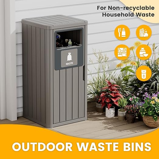 Outdoor Trash Can, Waterproof Resin Garbage Can Indoor and Outdoor Use - Image 3