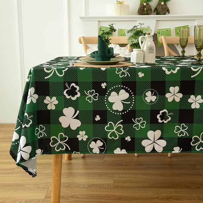 Green Gingham Shamrock Plaid Tablecloth - Image 3