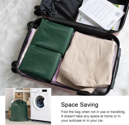 Polecasa Small Heavy Duty Laundry Bag with 130gsm Tear Resistant Fabric and Handles, Easy to Carry Durable Dirty Clothes Drawstring Bag, Perfect for College Dorm, Travel 2 Pack 21”x24”, Green