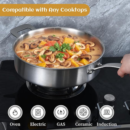 LOLYKITCH Sauté Pan, 7 QT Tri-Ply Stainless Steel Deep Cooking Pot, 12 Inch - Image 4