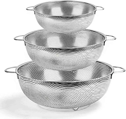 TeamFar Colander Set of 3, Stainless Steel Perforated Metal Colander Strainer by TeamFar