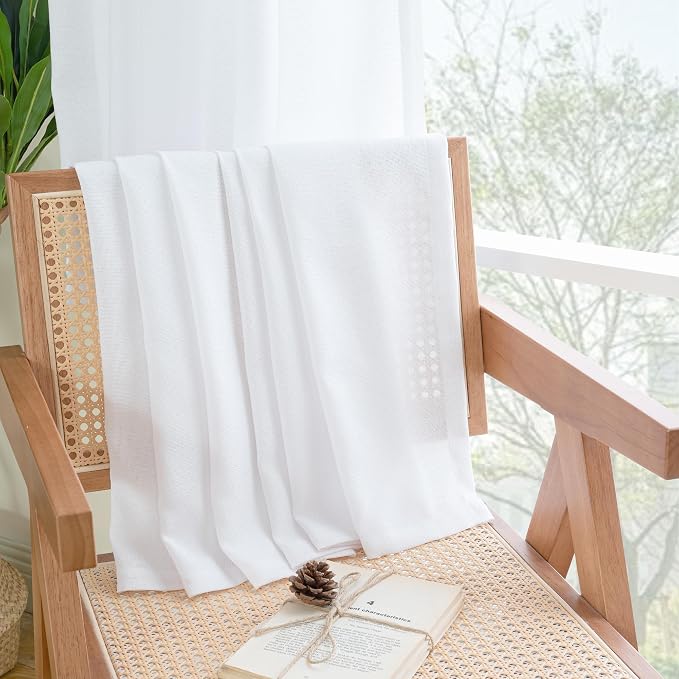 YoungsTex White Linen Curtains for Kitchen Window Over Sink - Image 8