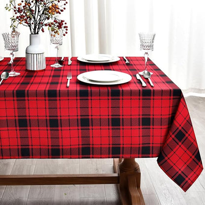 Red Gingham Christmas Plaid Tablecloth by Essifunia