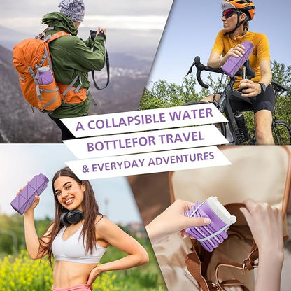 610ml Collapsible Water Bottles Upgrade Foldable Water Bottle BPA Free Reusable Lightweight LeakProof Silicone Water Bottles 20.6oz for Travel Gym Hiking Office Camping Sport Light Purple