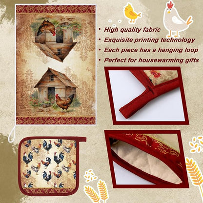 Leinuosen 6 Rooster Farmhouse Kitchen Decor Dish Towels Oven Mitts and Pot - Image 5