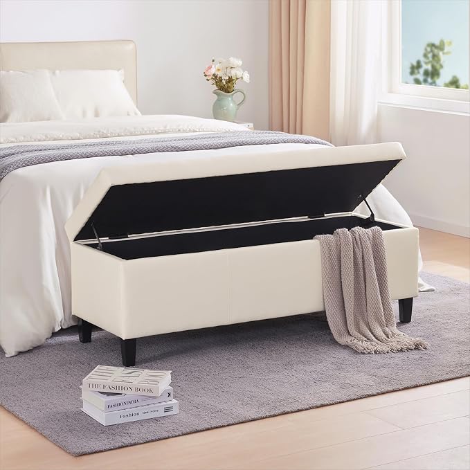 HUIMO Faux Leather Storage Ottoman Bench 50.3 inch Extra Long Upholstered - Image 8