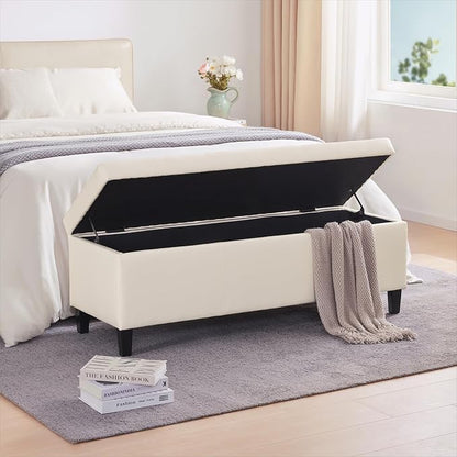 HUIMO Faux Leather Storage Ottoman Bench 50.3 inch Extra Long Upholstered - Image 8