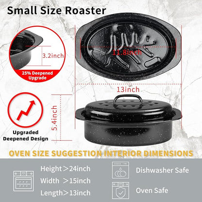 JY COOKMENT Granite Roaster Pan, Small 13” Enameled Roasting Pan - Image 3