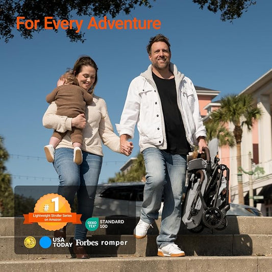Lightweight Baby Travel Stroller with Carbon Fiber Frame, Compact & Airplane-Friendly, One-Handed Folding Design, 11.6 lbs, Perfect for Toddlers, Organizer & Cushion Included, Grey
