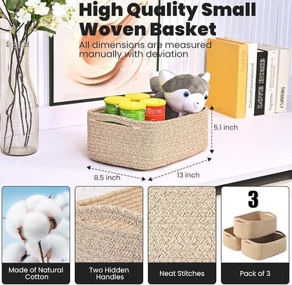 Small Baskets for Organizing, Woven Storage Baskets for Shelves, Small Rope - Image 3