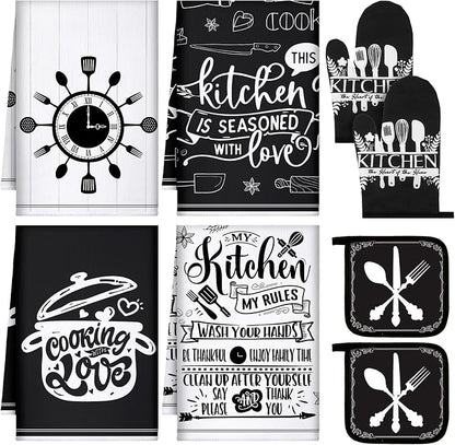 Leinuosen 8 Pcs Cooking Kitchen Decor Accessories Set Farmhouse Towels Oven by Leinuosen