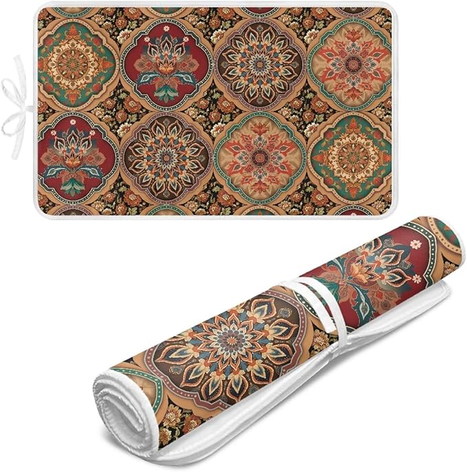 Folding Ironing Mat Heat and Steam Resistant Mandala Ironing Pad 32 x 16 Inch Foldable Iron Mat for Table Top Washer,Dryer,Large Iron Board Mats Irons Pad