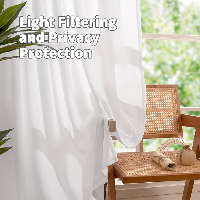 YoungsTex White Linen Semi Sheer Curtains - Image 2
