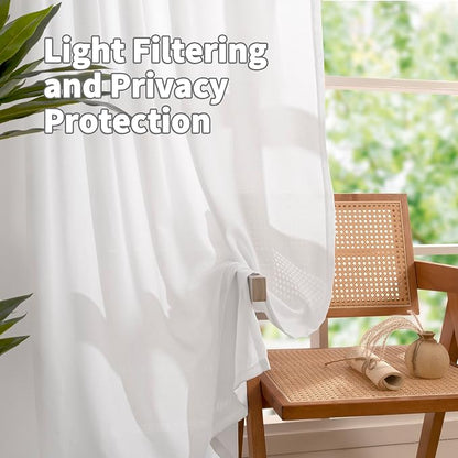 YoungsTex White Linen Semi Sheer Curtains - Image 2