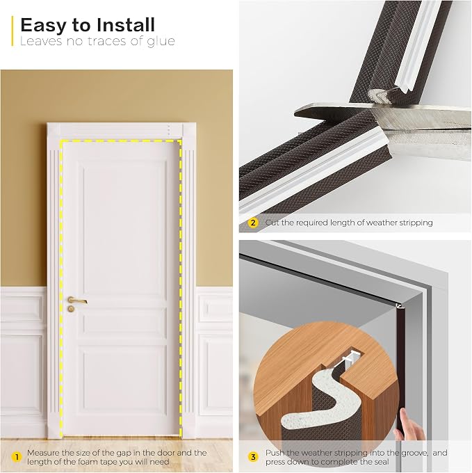 Ravinte Weather Stripping Door Seal Strip Soundproof "Q" Foam Weather Stripping - Image 5