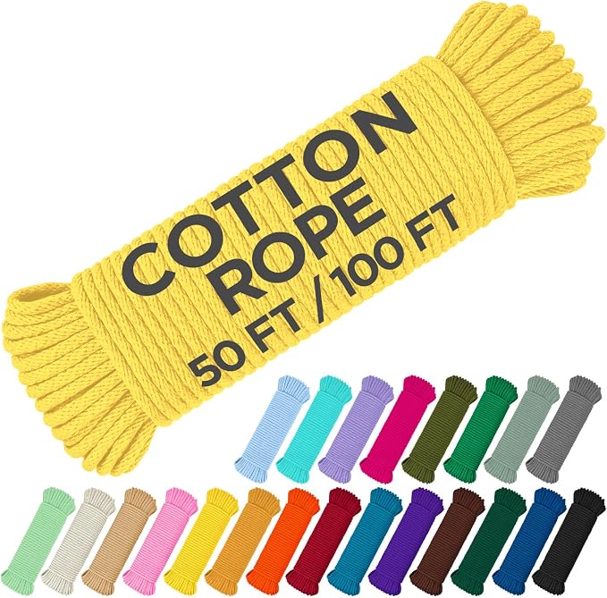 TECEUM Cotton Rope 3/16” – 100 FT – Strong All-Purpose Braided Rope – Natural by TECEUM