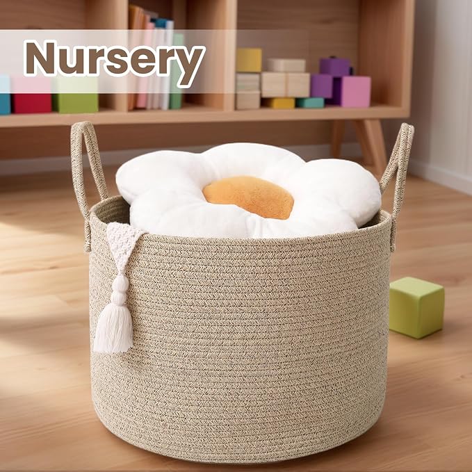 Woven Blanket Basket, 65L Large Rope Storage Bin - Image 4