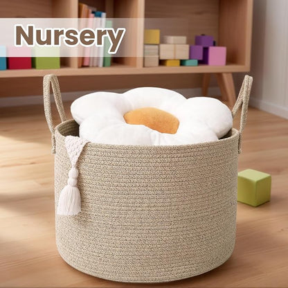 Woven Blanket Basket, 65L Large Rope Storage Bin - Image 4