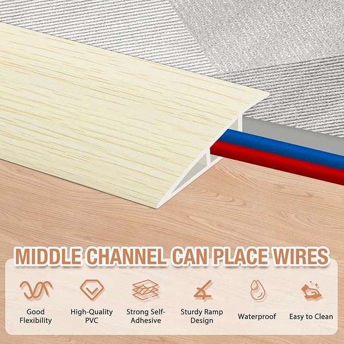 Floor Transition Strip Self Adhesive Vinyl Door Threshold for Doorways Carpet Edging Trim Overlap Edge Reducer for Laminate Floor, Carpet, Tile (Beige Wood Grain, 2/5" to 3/5", 3.3Ft)