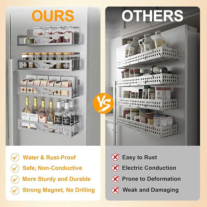 Magnetic Spice Rack for Refrigerator, 4 Pack Metal Magnetic Shelf Organizer for - Image 4