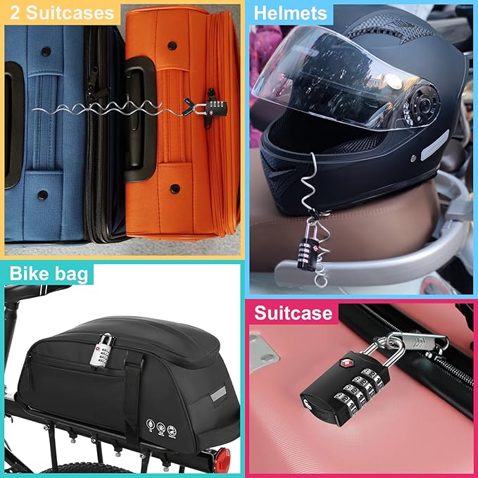 ZHEGE Luggage Lock, TSA Approved Travel Lock, 4 Digit Combination Padlock with Flexible Cable (30 Inch) for Suitcase, Backpack, Cabinet, Drawer (1 Pack, Black)