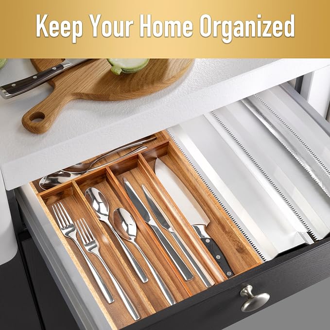 Silverware Organizer Acacia Kitchen Drawer Organizer Utensil Organizer - Image 2
