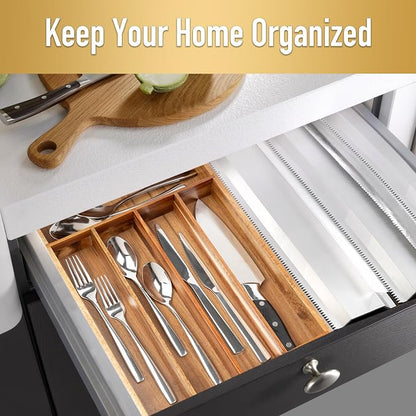 Silverware Organizer Acacia Kitchen Drawer Organizer Utensil Organizer - Image 2